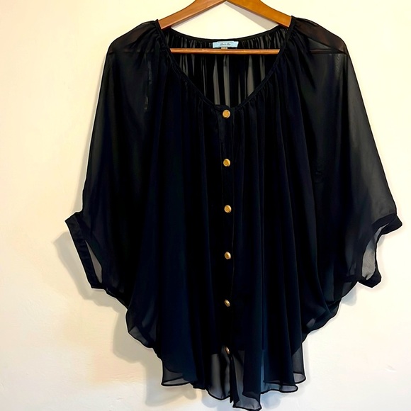 DO+BE Tops - Sheer Black Flowy Top